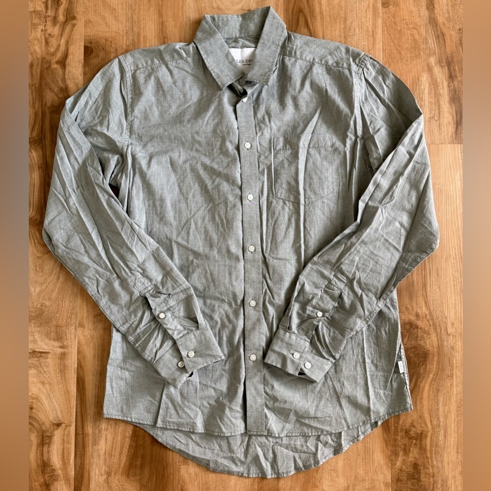 Les Deux Louis Light Oxford Long Sleeve Button-Down Shirt in Gray - Size S